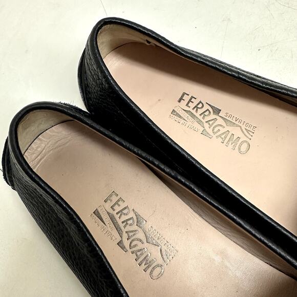 VERY GOOD Salvatore Ferragamo Loafer Driver Black Scotch Grain Women\'s 9.5 main image 5